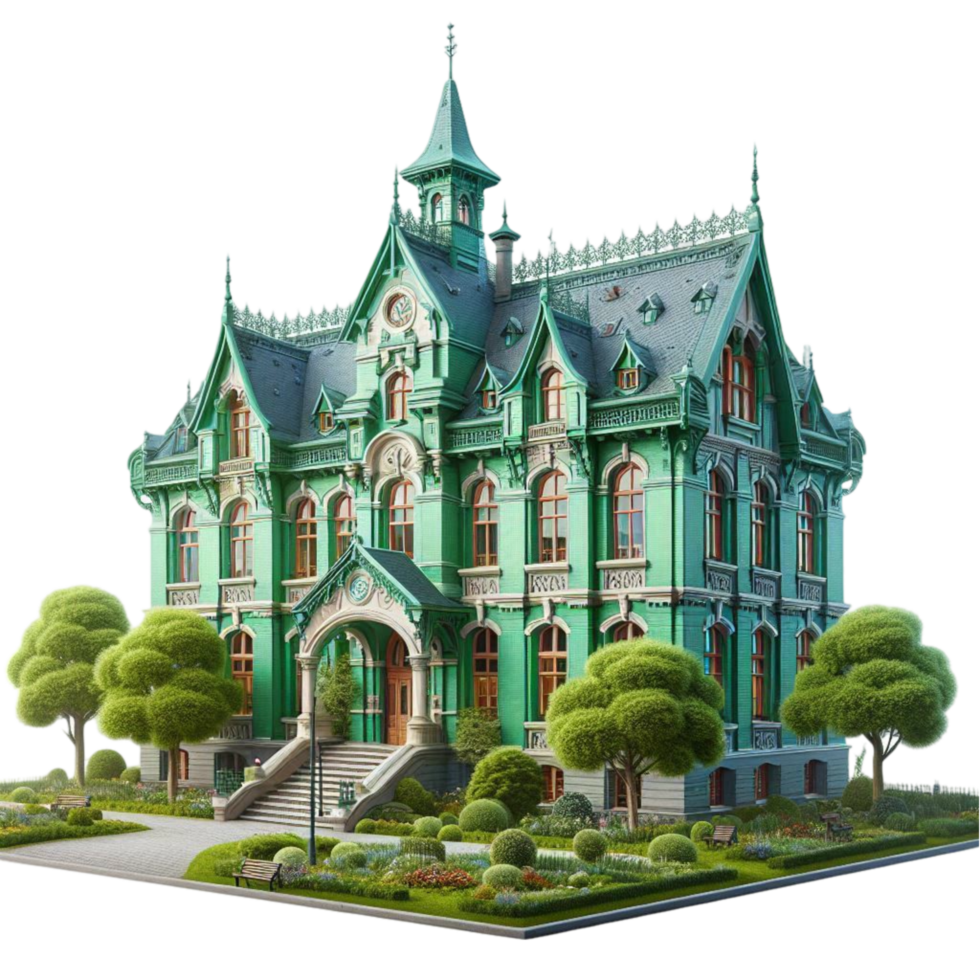 Gothic Castle Fantasy Mansion in Green Landscape png