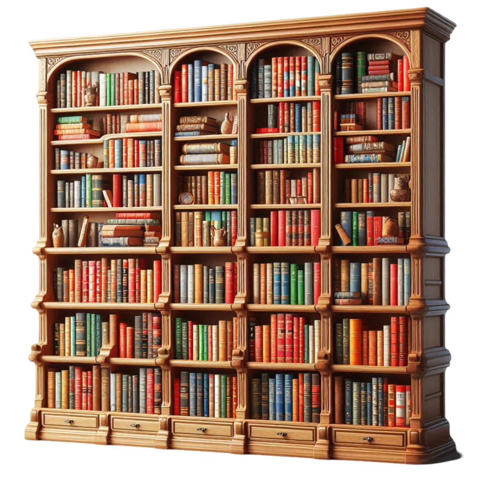 Vintage Wooden Bookshelf Full of Books png