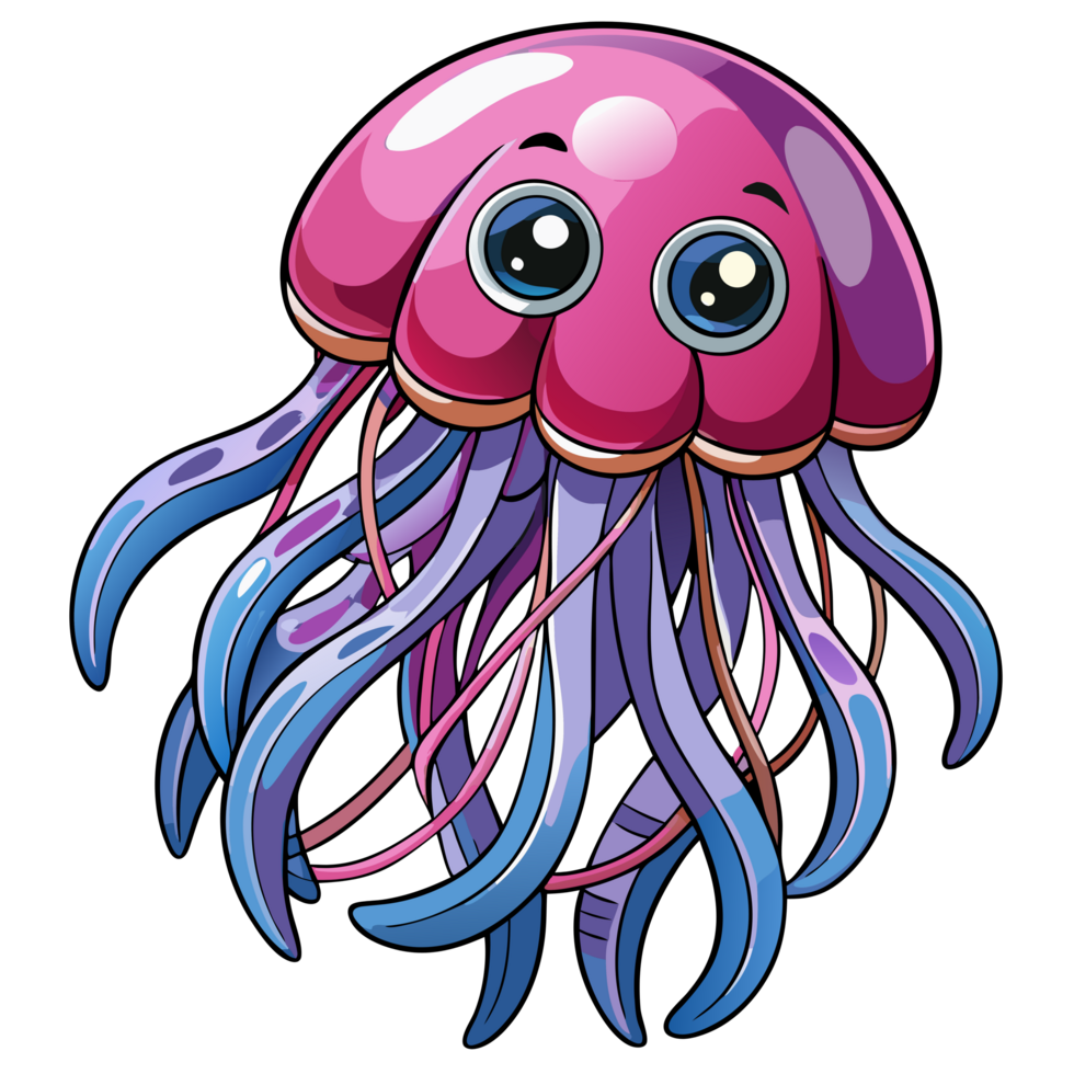 Beautiful Jellyfish With Flowing Tentacles in Transparent Background png
