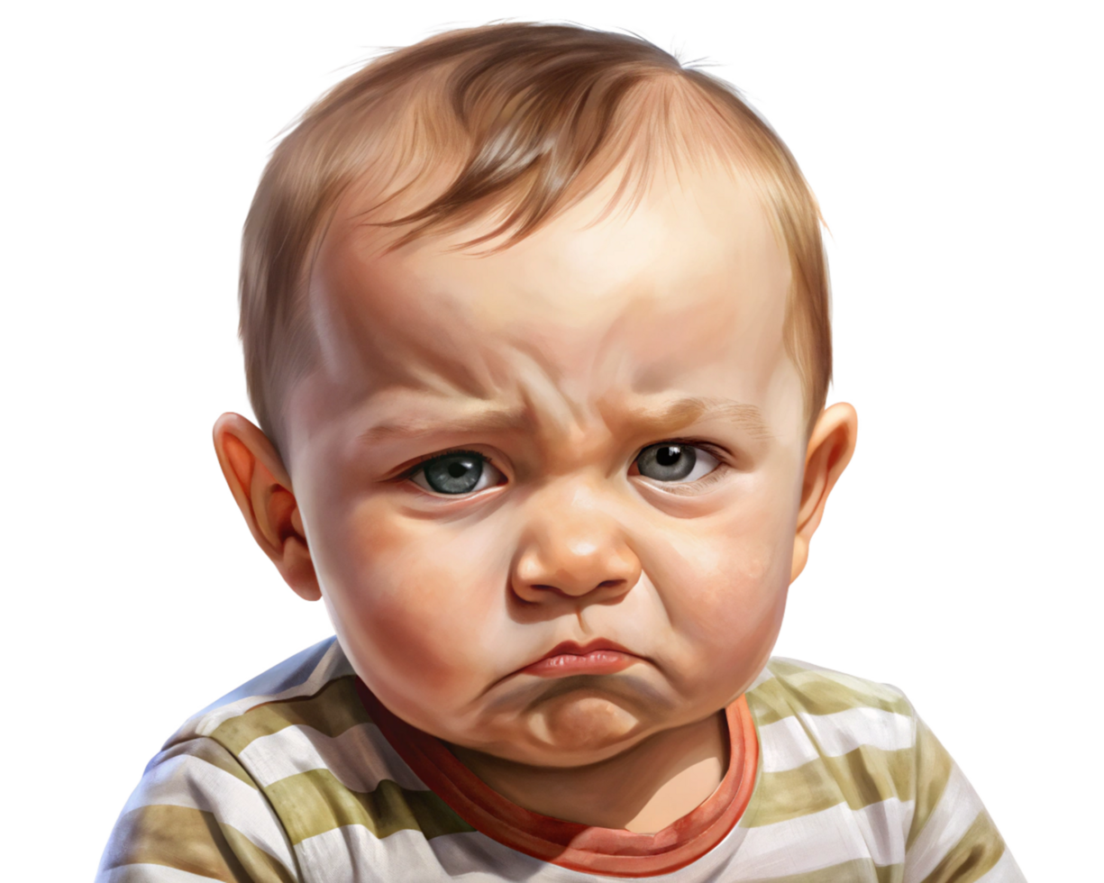 Grumpy Toddler Baby Feeling Unhappy in Transparent Background png
