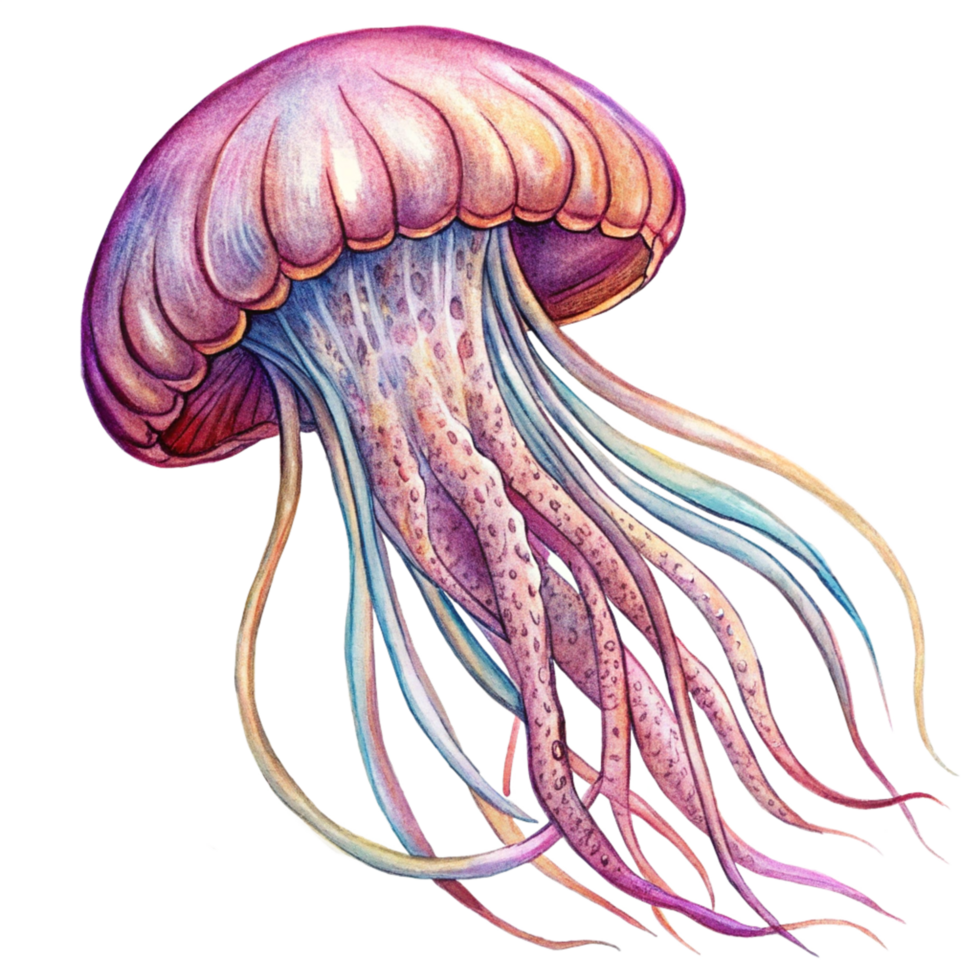 Deep Blue Jellyfish Floating With Soft Tentacles in Transparent Background png
