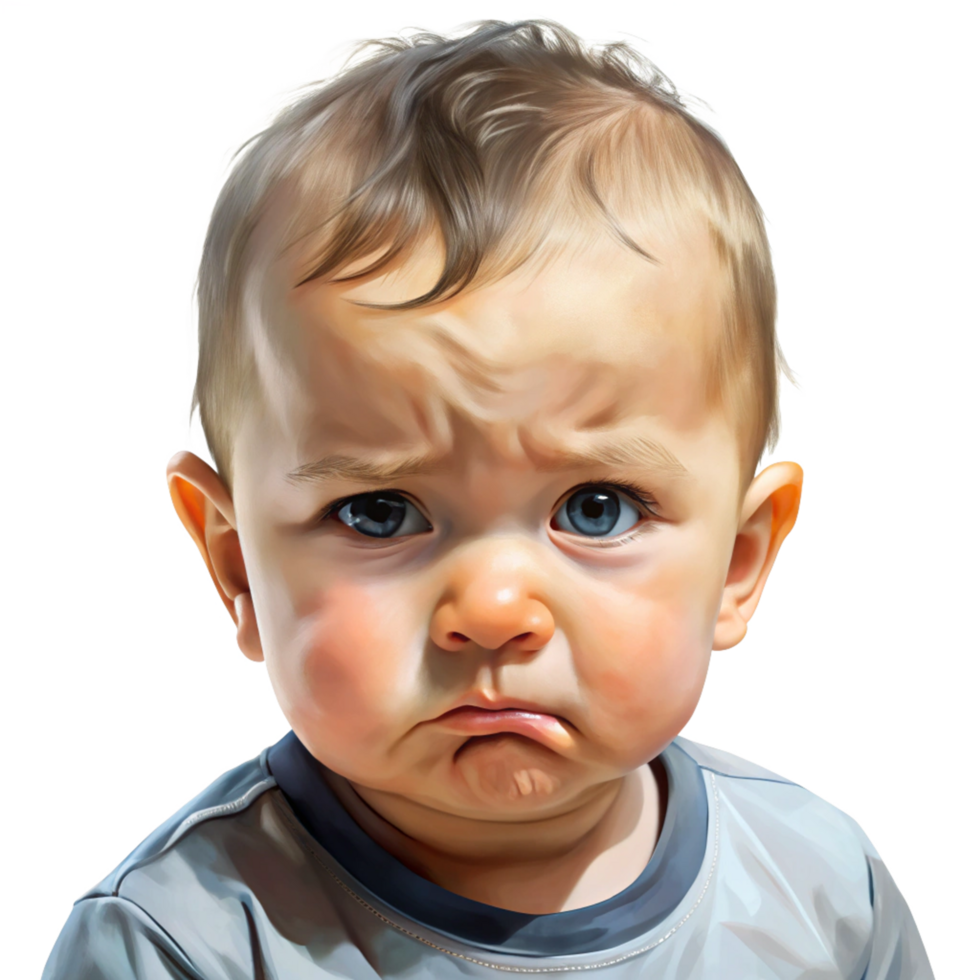 Unhappy Toddler Baby With Downturned Lips in Transparent Background png