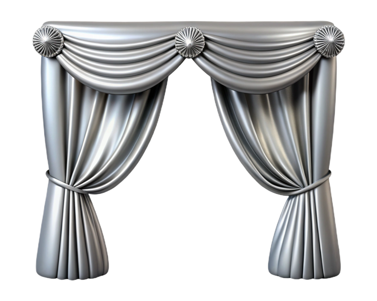 Sophisticated Silver Curtains with Elegant Textures in Transparent Background png
