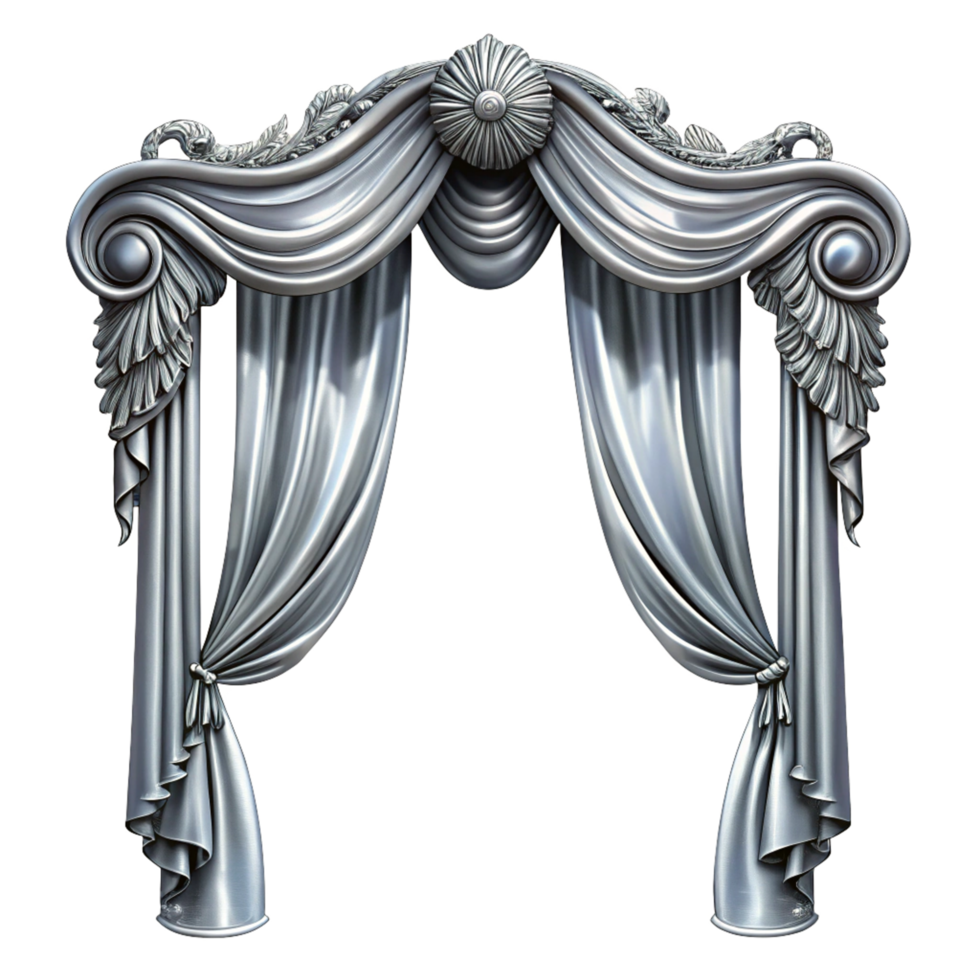 Beautifully Designed Silver Curtains with Stage Elegance in Transparent Background png