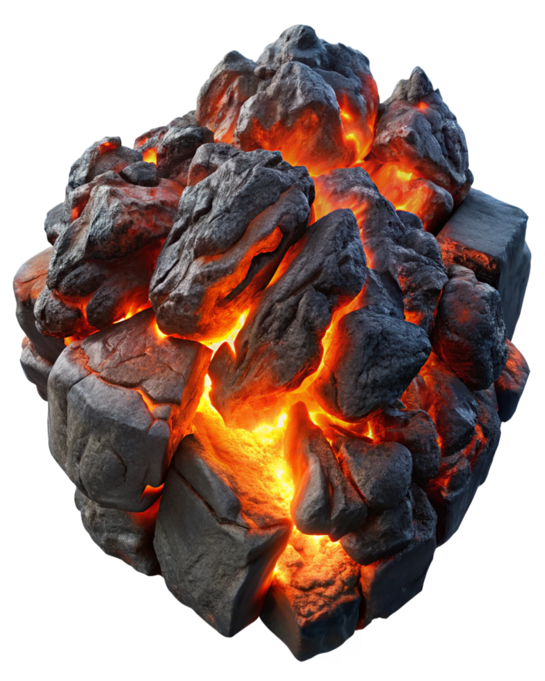 Glowing Ember Charcoal with Fire in Transparent Background png