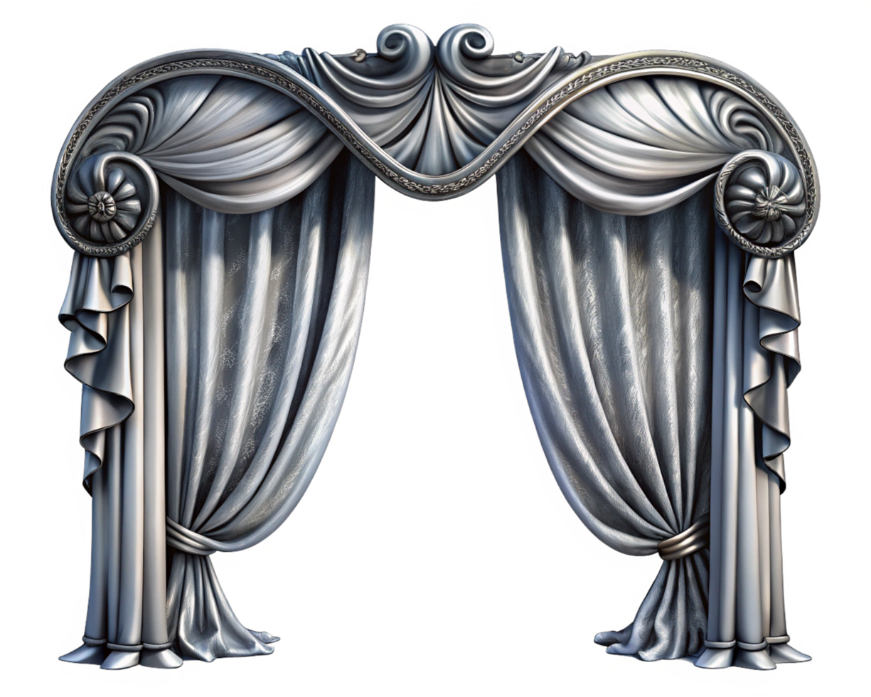 Silver Performance Curtains with Eye-Catching Details in Transparent Background png