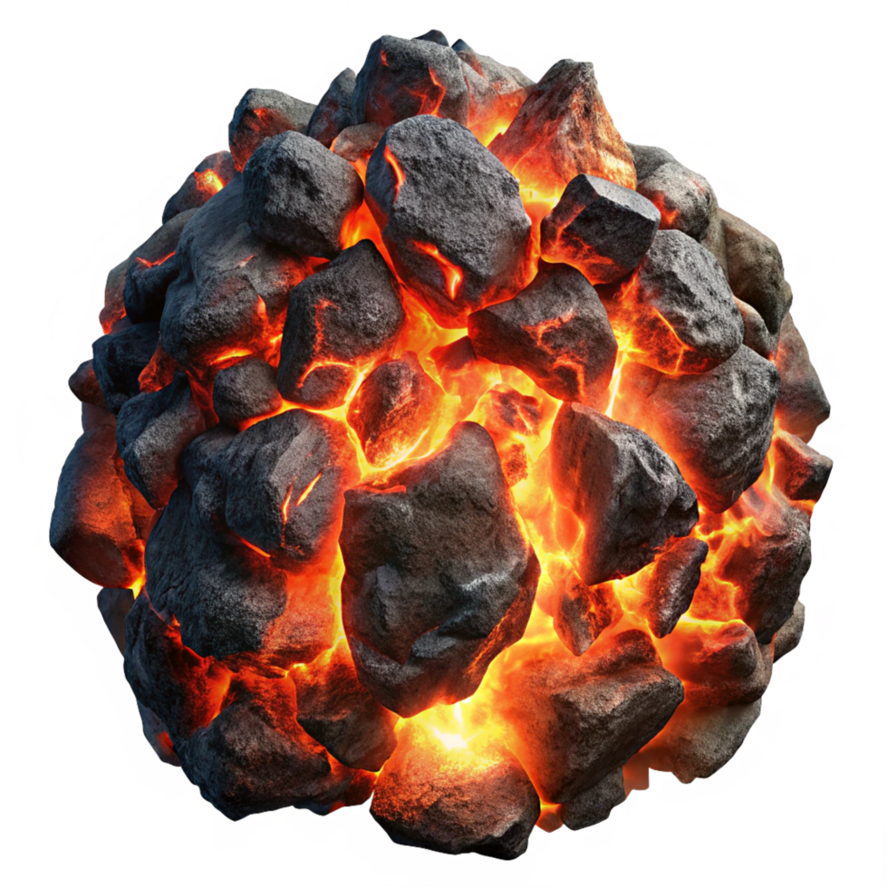 Red Hot Burning Charcoal Texture in Transparent Background png