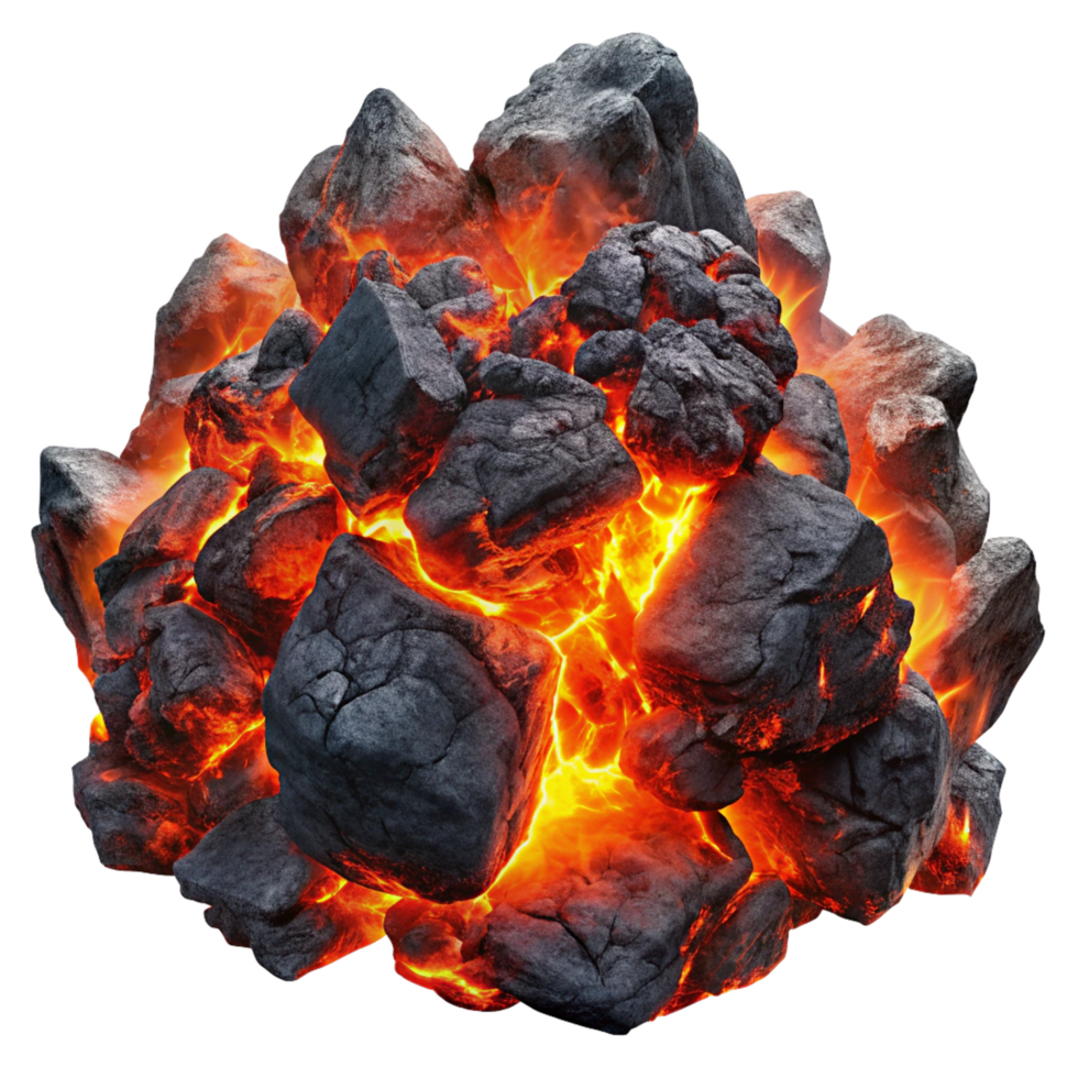 Smoldering Charcoal Fire with Intense Glow in Transparent Background png