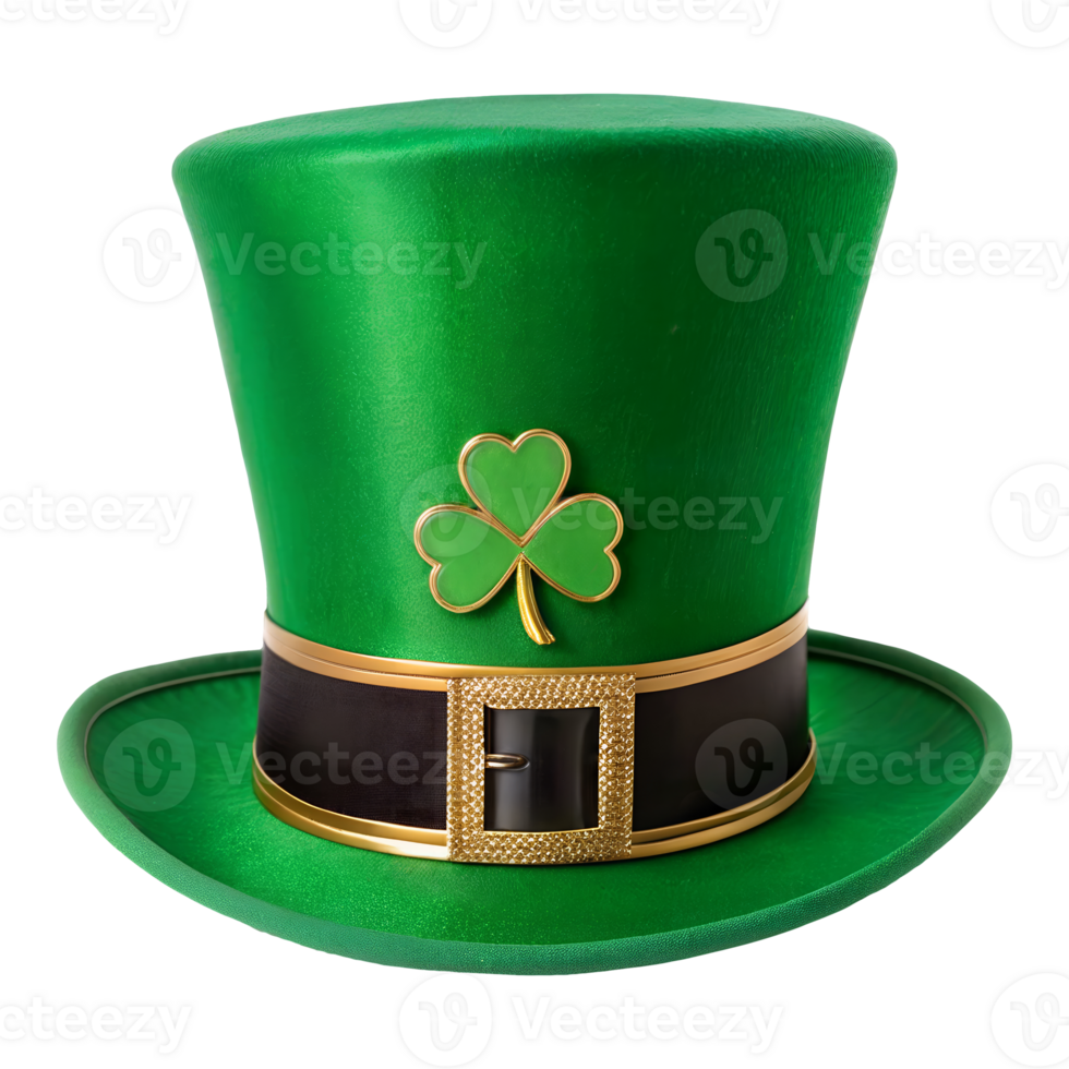 A vibrant green top hat that features a delightful clover on it png