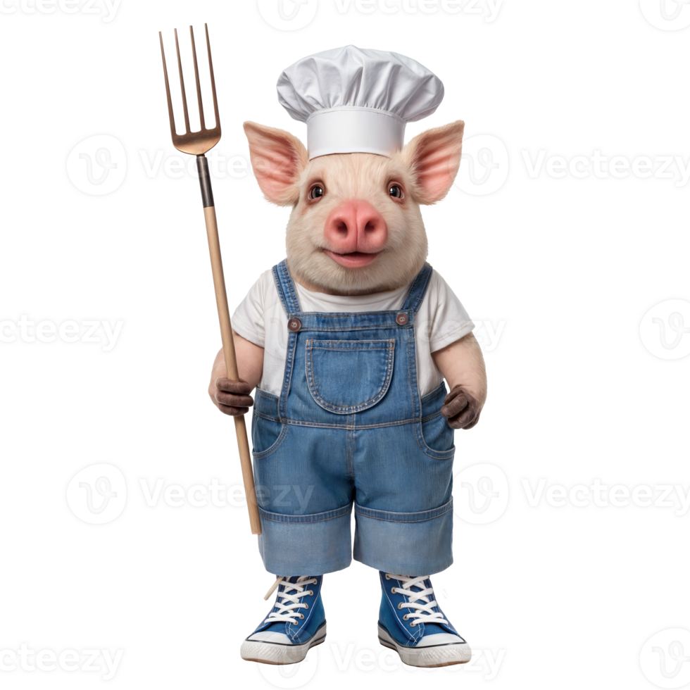 Pig chef holding a spatula png