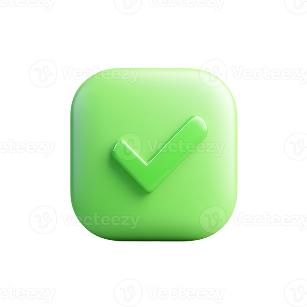 3d icon green square with a check mark in the middle isolated on transparent background png