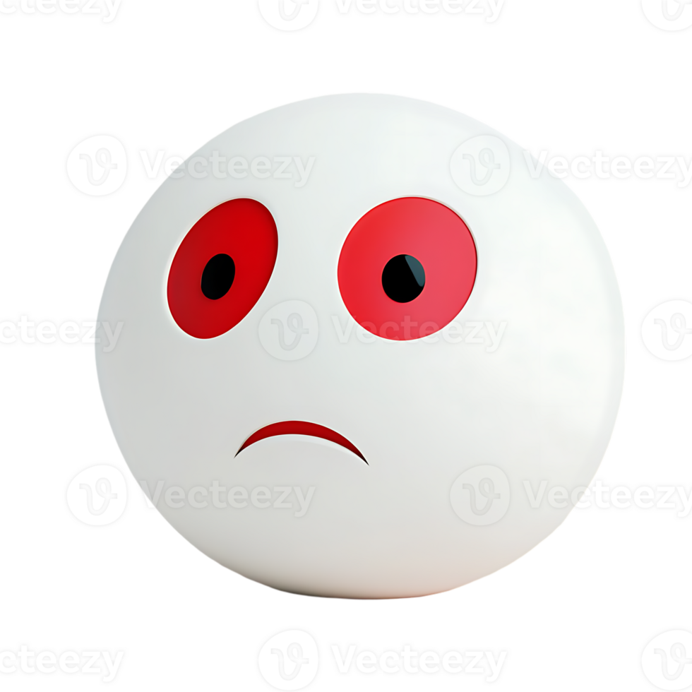 white emoji with red eyes sad expression emoji isolated on transparent background png