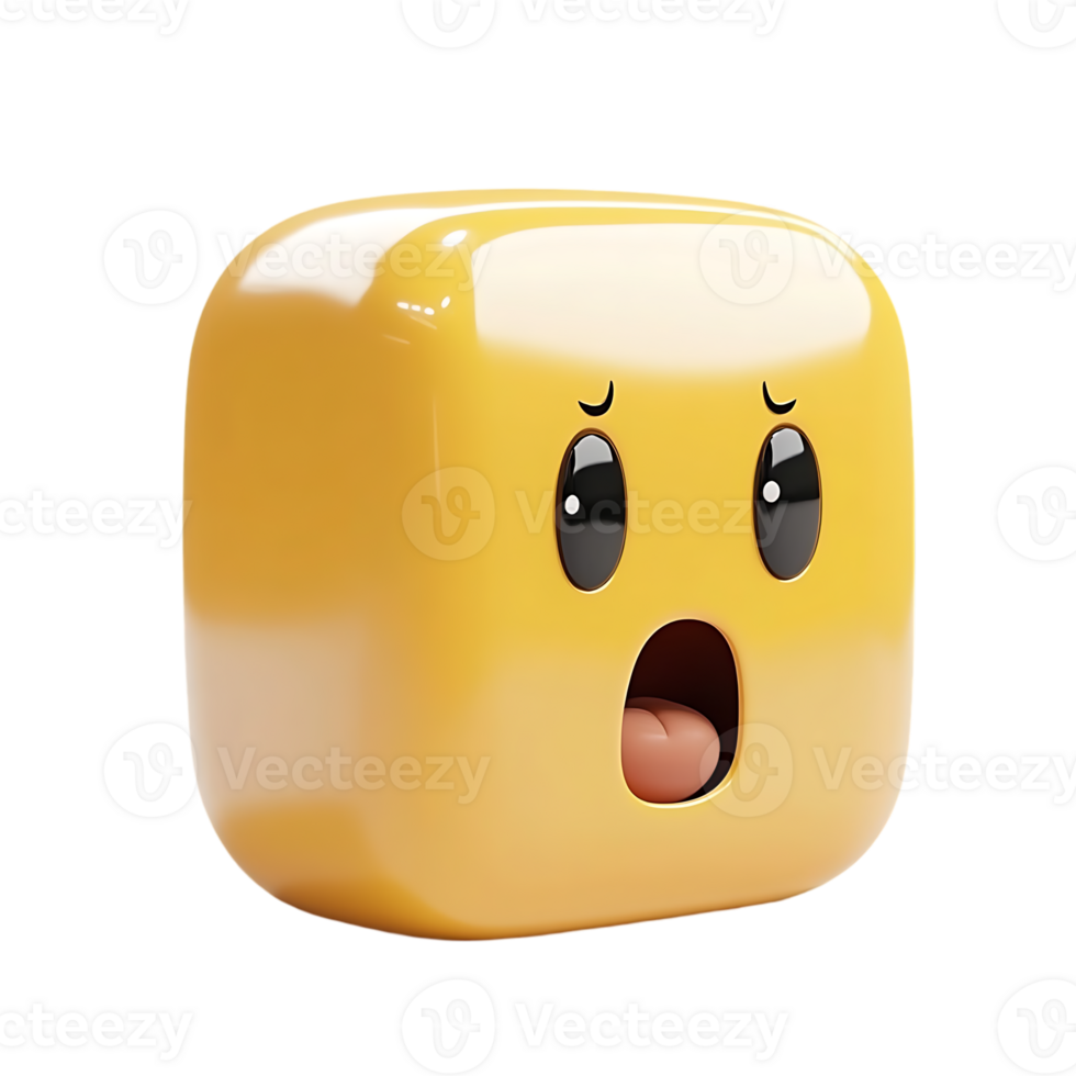 A yellow cube with a mouth open and eyes closed isolated on transparent background png