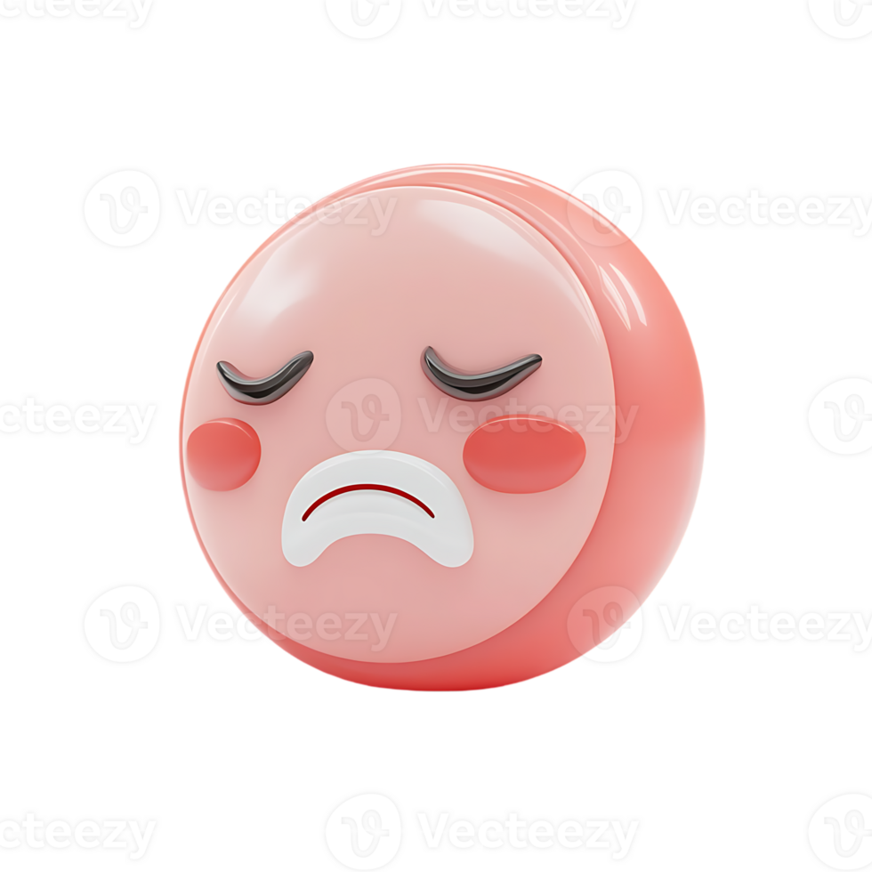 A pink emoji with a frowning mouth and red eyes isolated on transparent background png