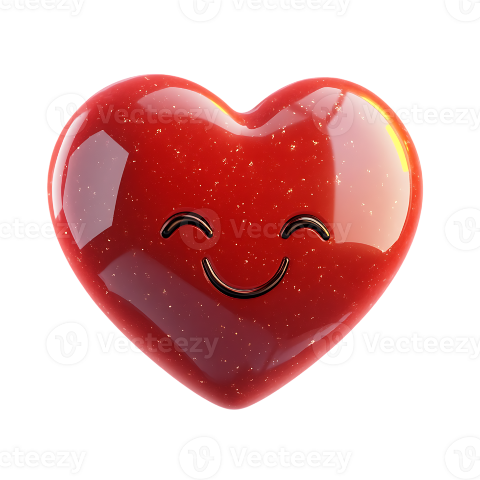 cute red heart with a smiling face isolated on transparent background png