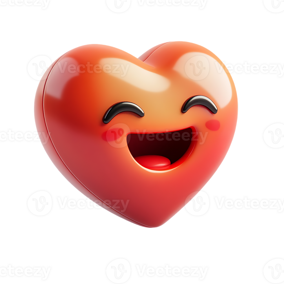 red heart with a smiling face isolated on transparent background png