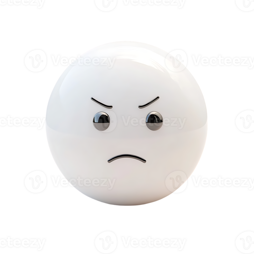 A white angry face with a frown isolated on transparent background png
