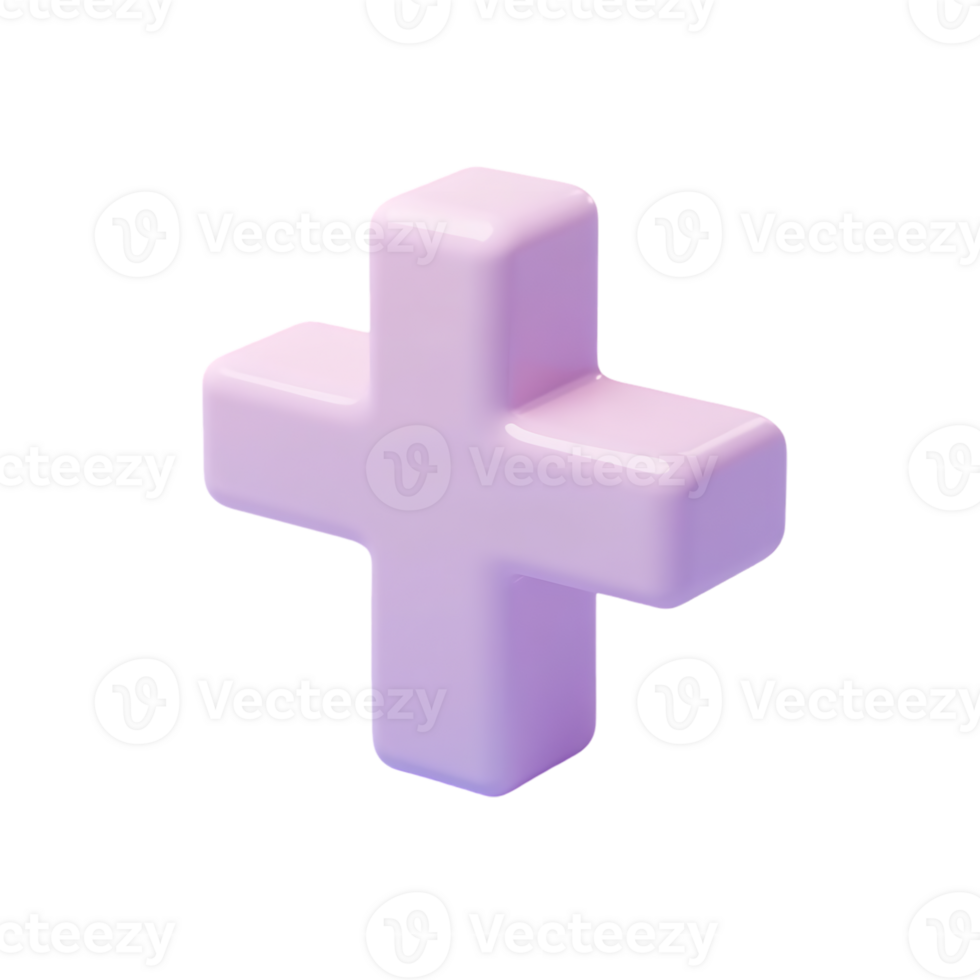 A pink cross 3d icon isolated on transparent background png
