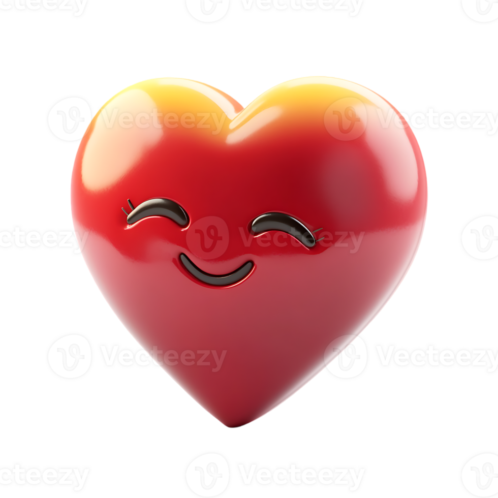 A red heart with a smiling face isolated on transparent background png