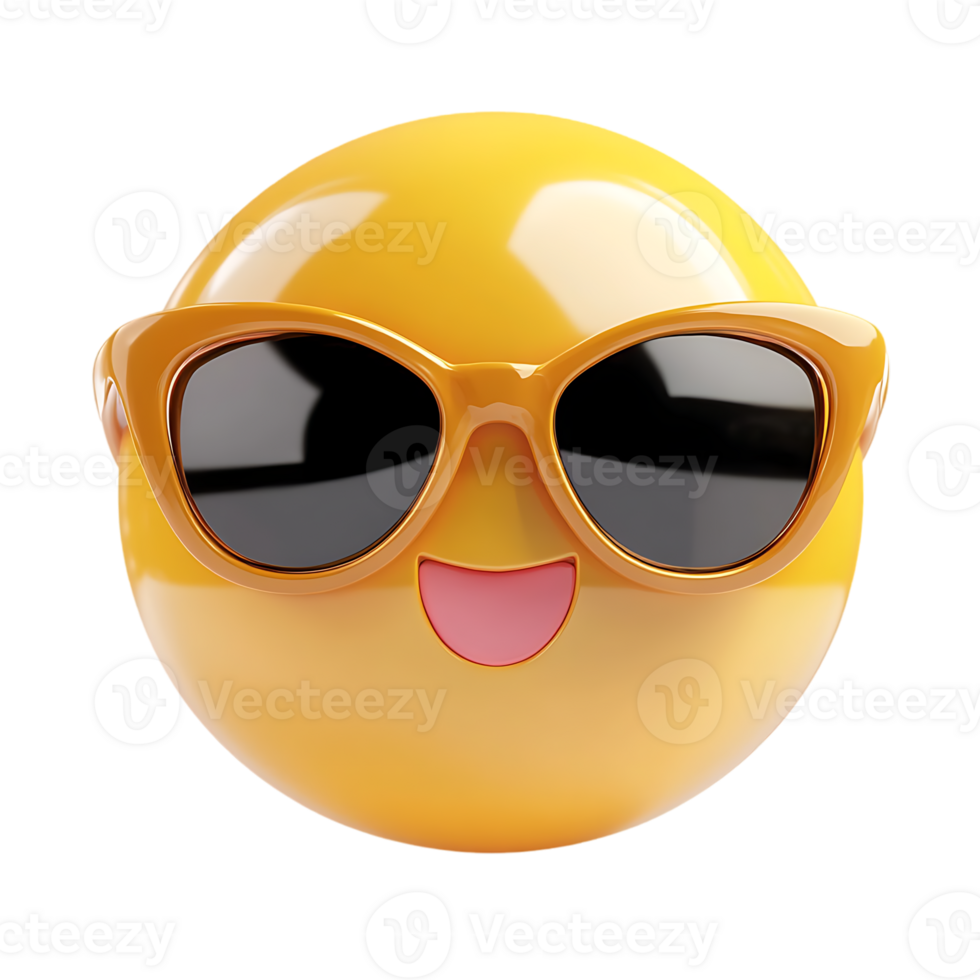 A yellow emoji with sunglasses on it isolated on transparent background png