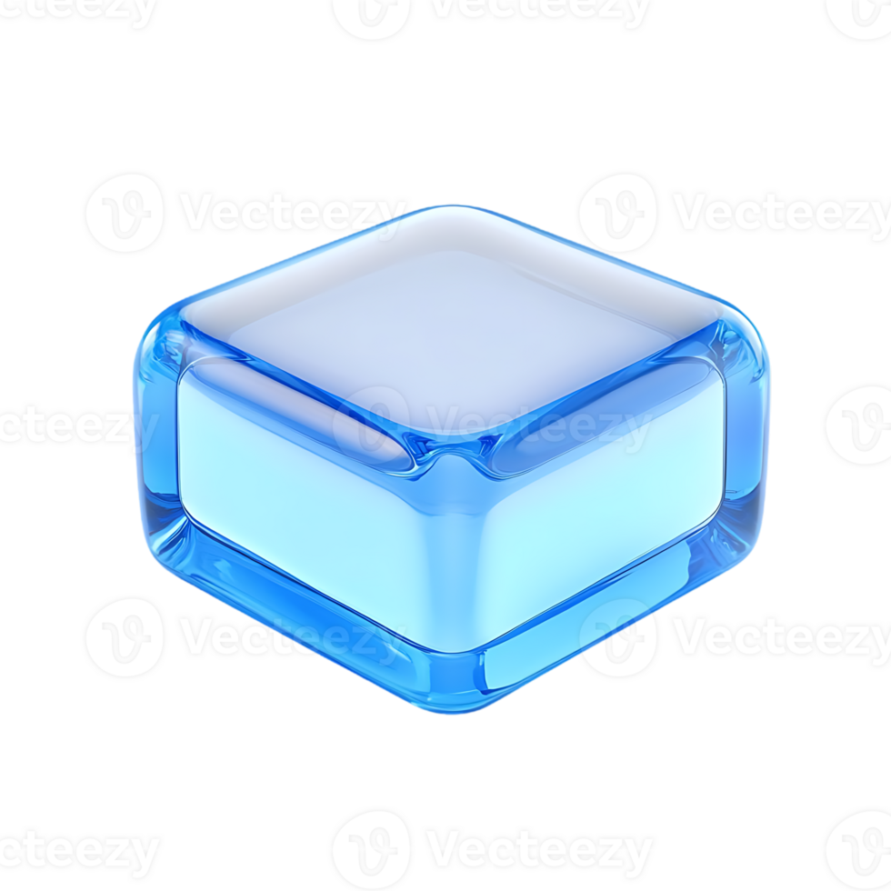 Blue 3d glossy cube isolated on transparent background png