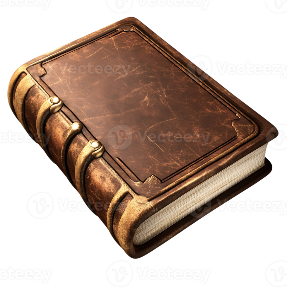 Leather bound book with a brown cover isolated on transparent background png