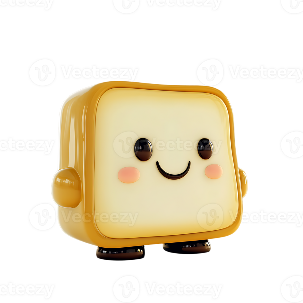 A cartoon character with a smiling face and a toaster isolated on transparent background png