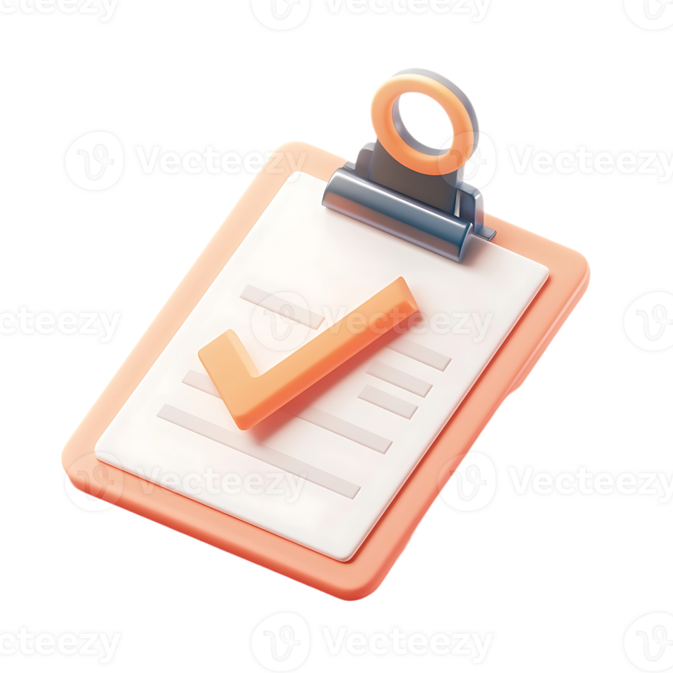 A clipboard with a check mark on it isolated on transparent background png