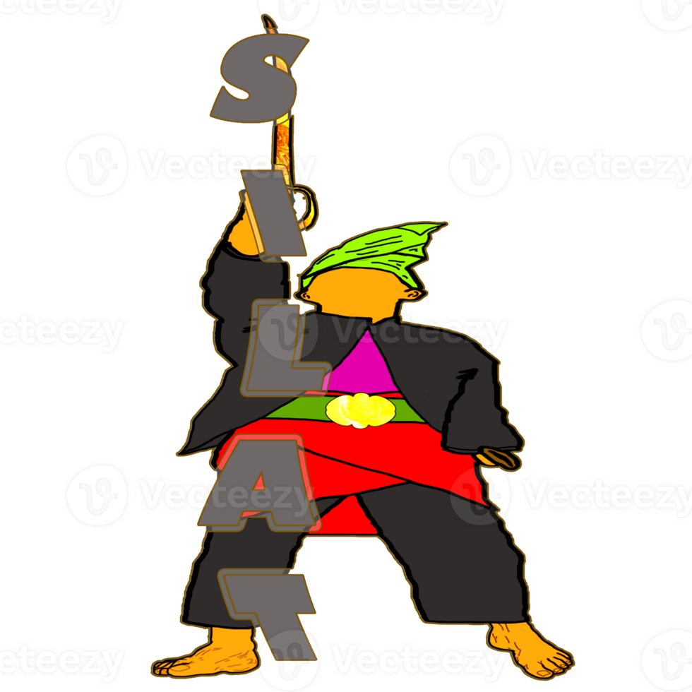 A cartoon character holding a sword and wearing a hat png