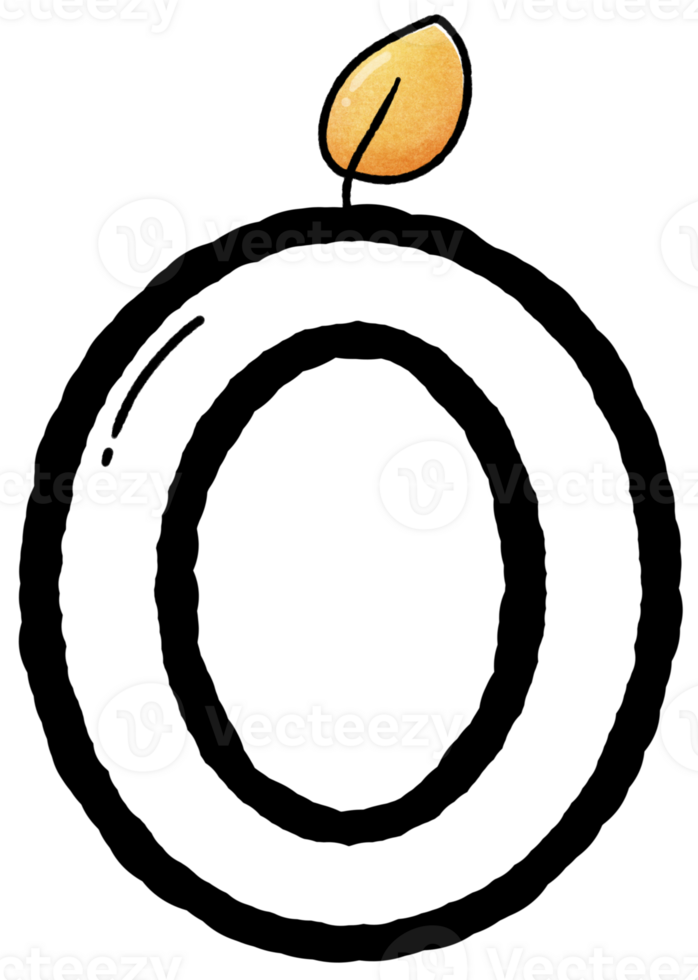 Hand drawn doodle font number 0 with candle pattern, number for worksheet png