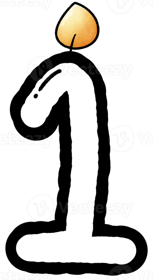 Hand drawn doodle font number 1 with candle pattern, number for worksheet png
