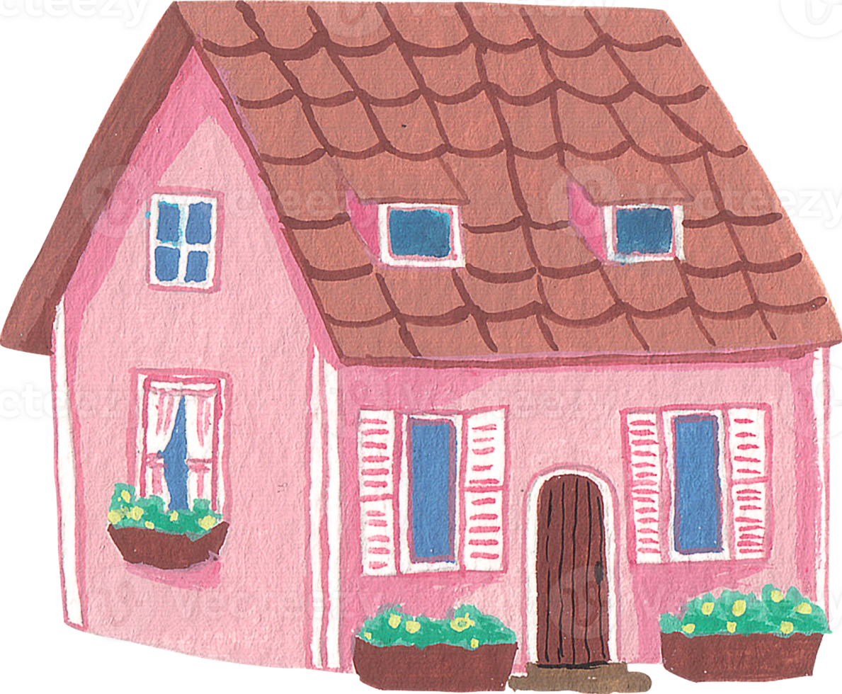 Cute hand painted small cottage house in watercolor illustration png