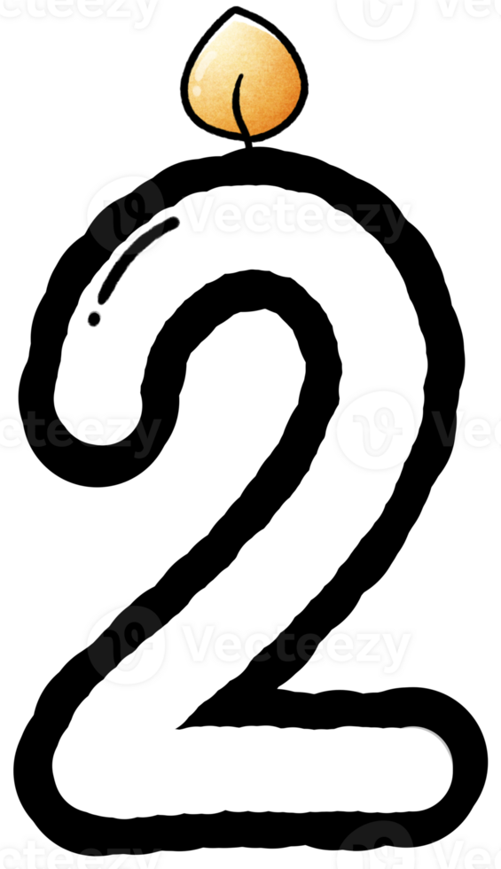 Hand drawn doodle font number 2 with candle pattern, number for worksheet png