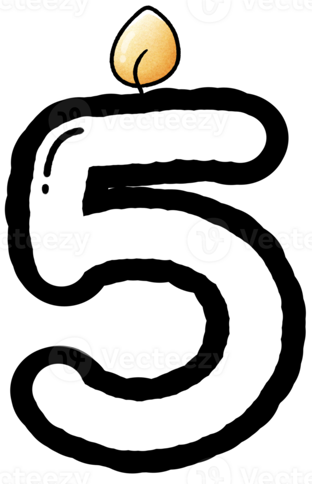 Hand drawn doodle font number 5 with candle pattern, number for worksheet png