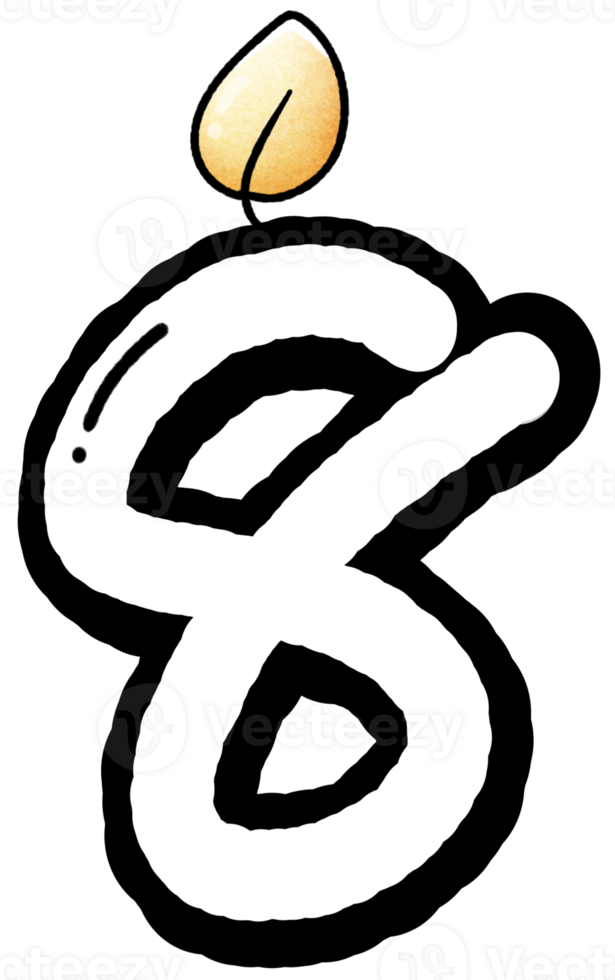 Hand drawn doodle font number 8 with candle pattern, number for worksheet png