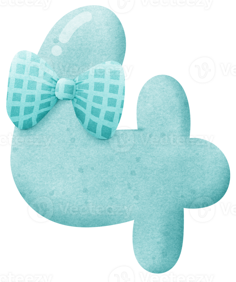 Watercolor cute number 4 with ribbon clip art, number hand drawn for kids png