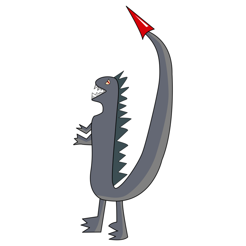 A Cartoon Monster with Pointed Tail. illustration png