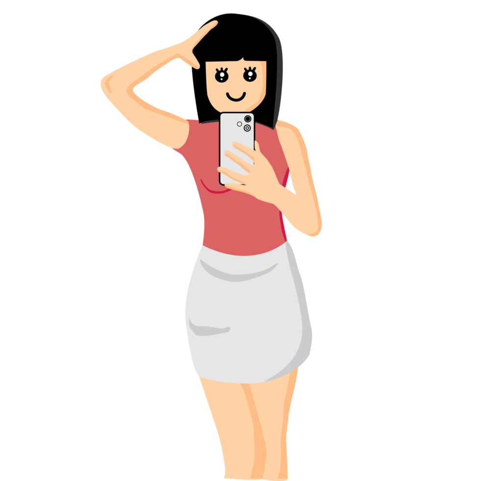 A young woman Character Taking a Selfie png
