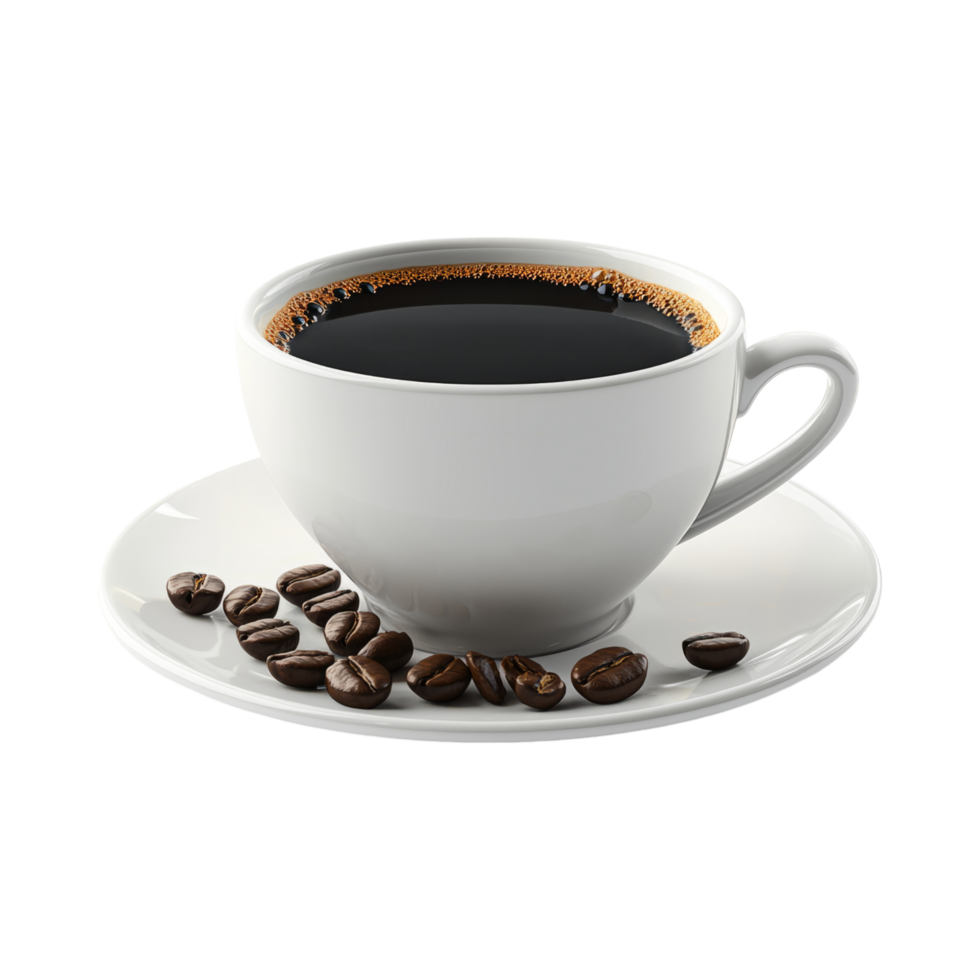 A cup of coffee with beans on a saucer png