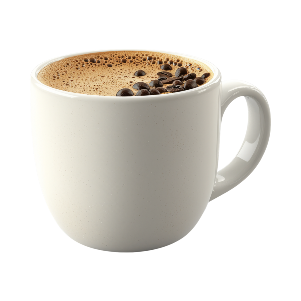 A white cup with coffee beans in it png