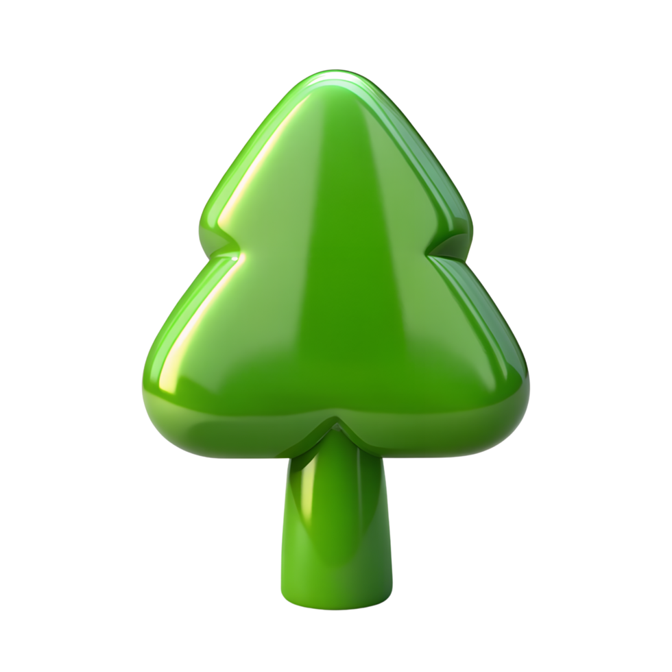 Glossy Green 3D Christmas Tree Ornament with Simplified Geometric Design on Transparent Background png