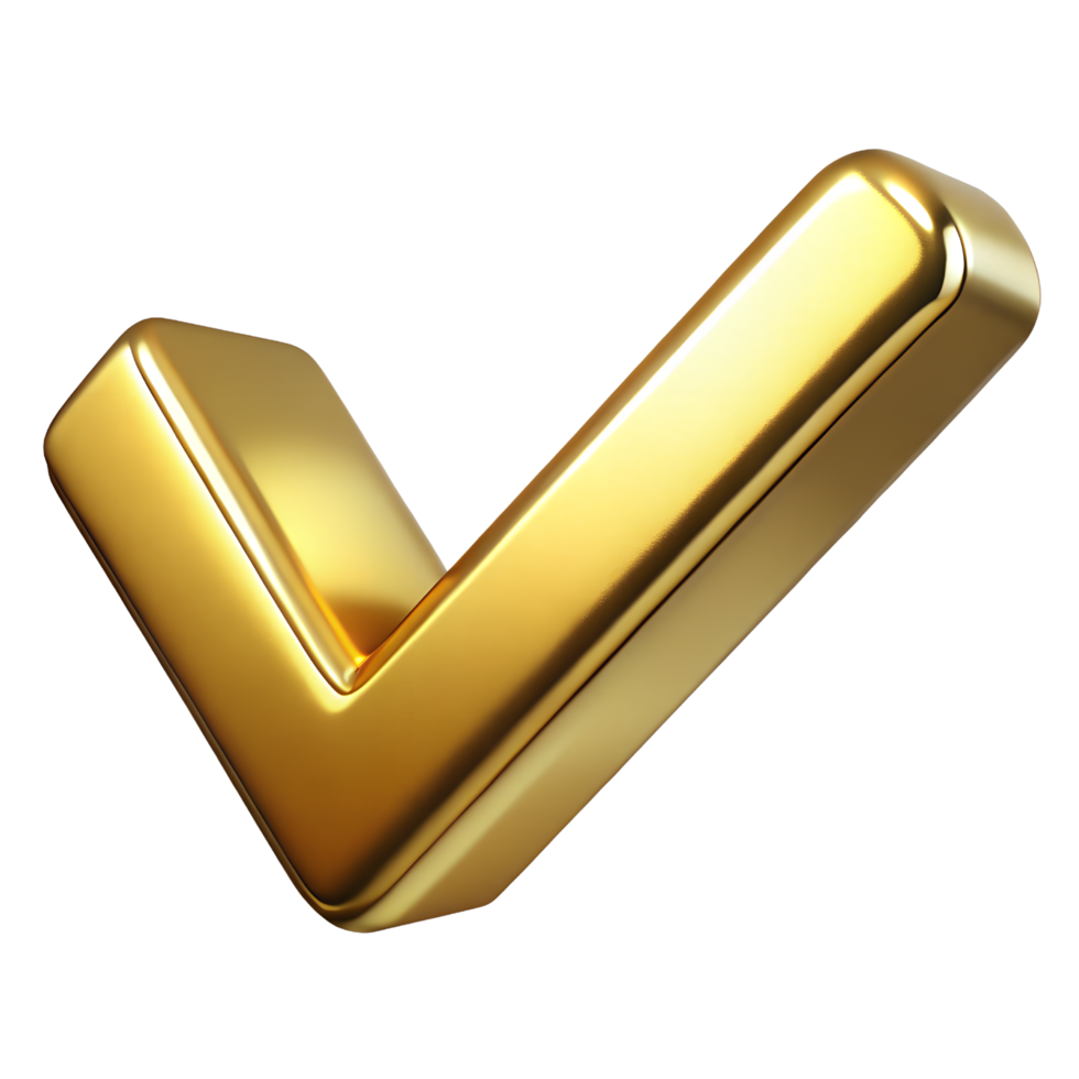 Glossy 3D Golden Checkmark Approval and Achievement Symbol png