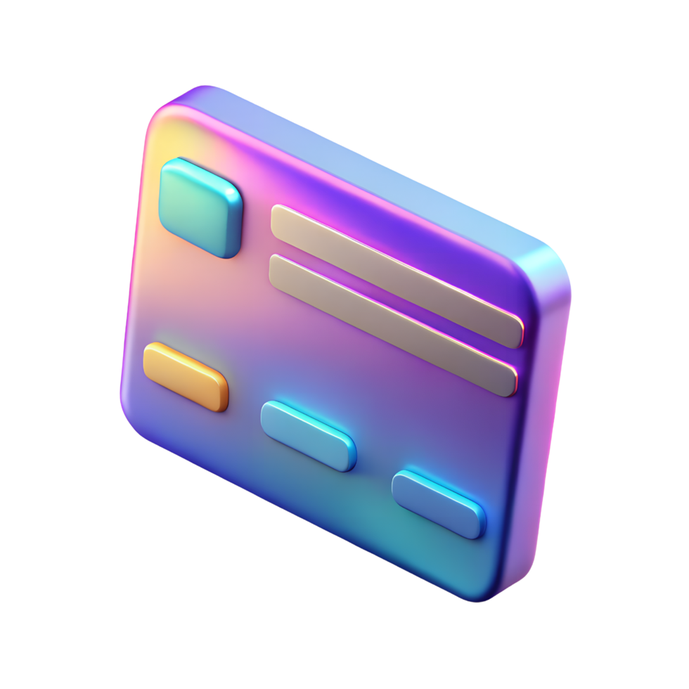 Holographic Credit Card with Futuristic Design 3D Render Isolated on Transparent Background png