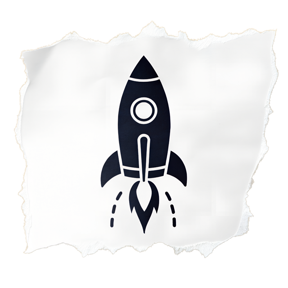 Growth and Success Rocket Icon on Torn Paper Isolated on Transparent Background png