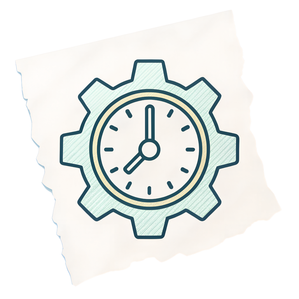 Time Management Clock Icon on Torn Paper Isolated on Transparent Background png