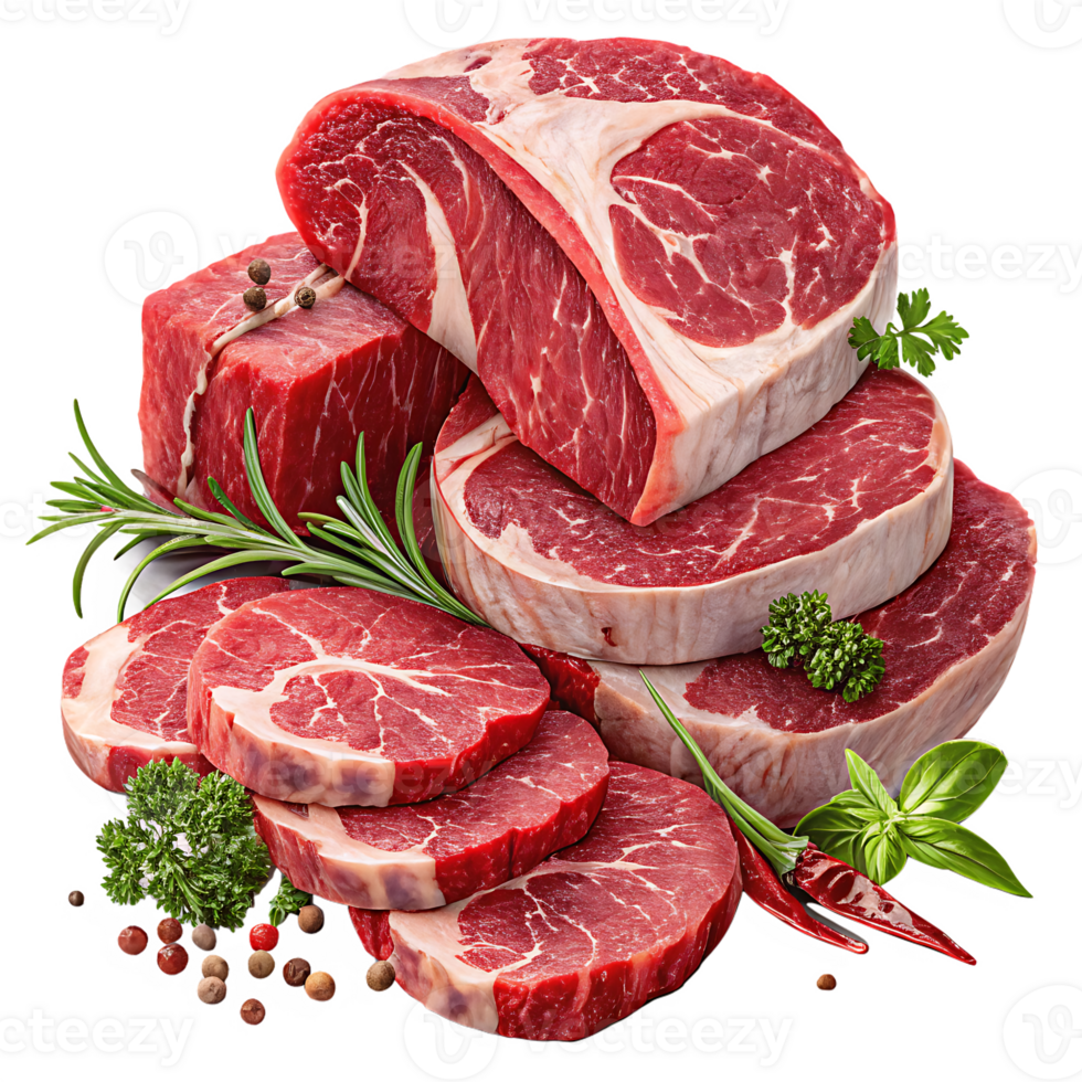 raw beef chunks marbled meat fresh cut steaks png