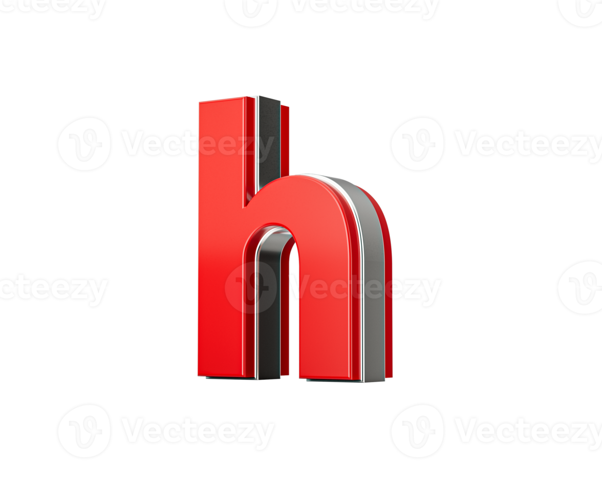 Vibrant Red Small Letter h Gleams With Its Sleek Metallic Design With Sharp Edges 3D Illustration png