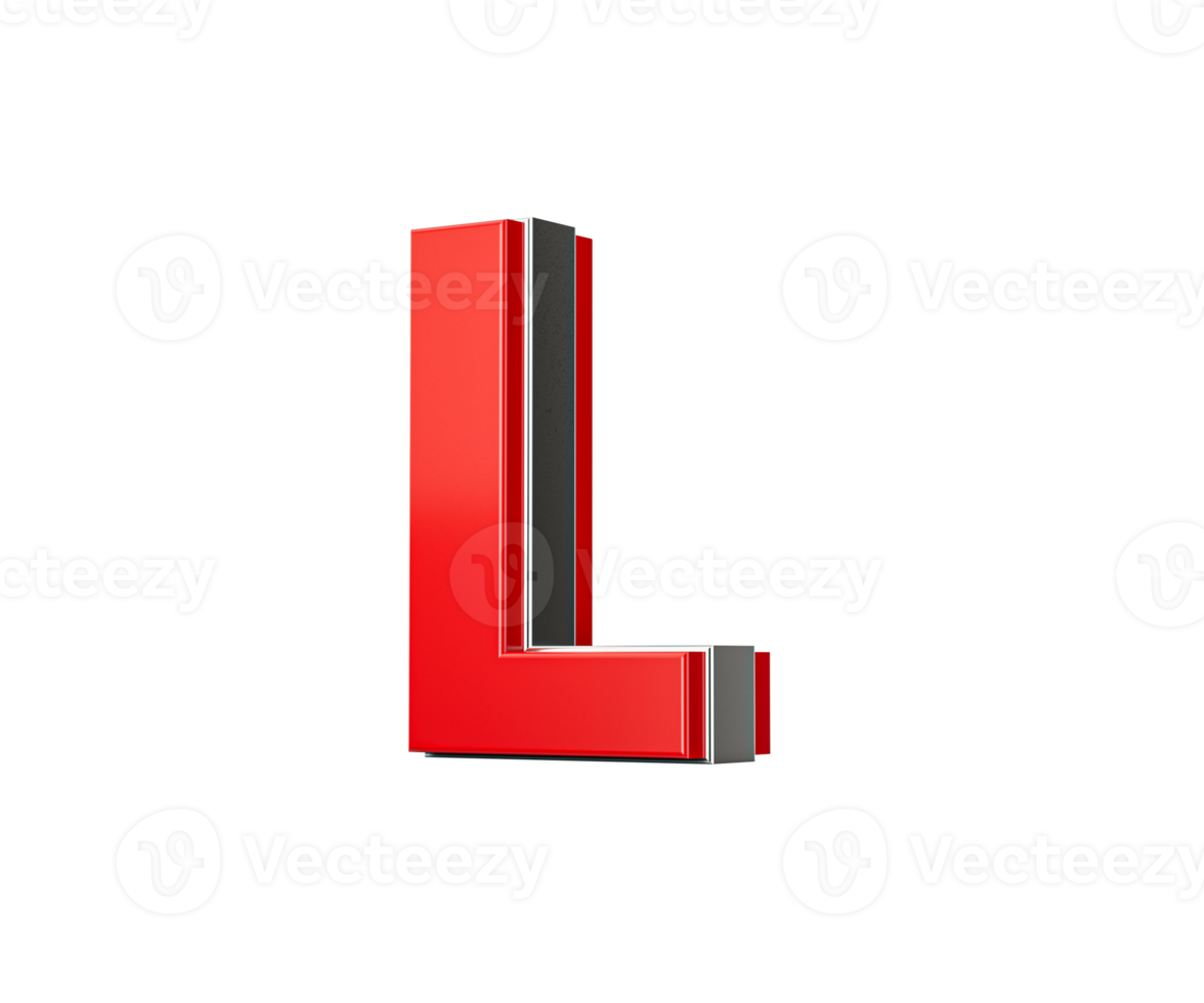 Vibrant Red Capital Letter L Gleams With Its Sleek Design Bold Font With Sharp Edges 3D Illustration png