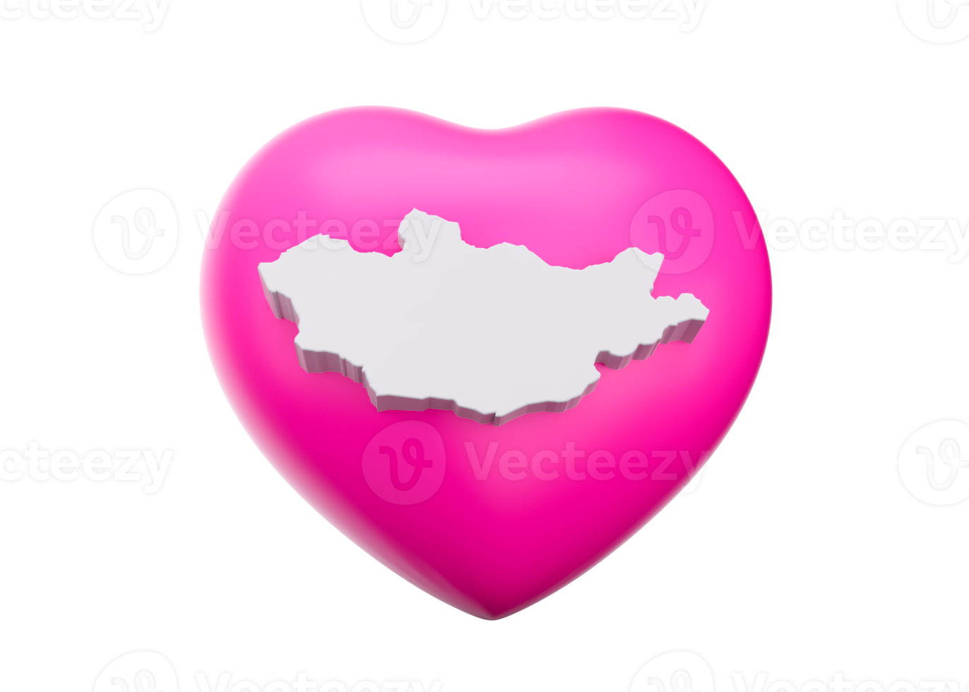 3d Pink Heart With 3d Map Of Mongolia 3d Illustration png