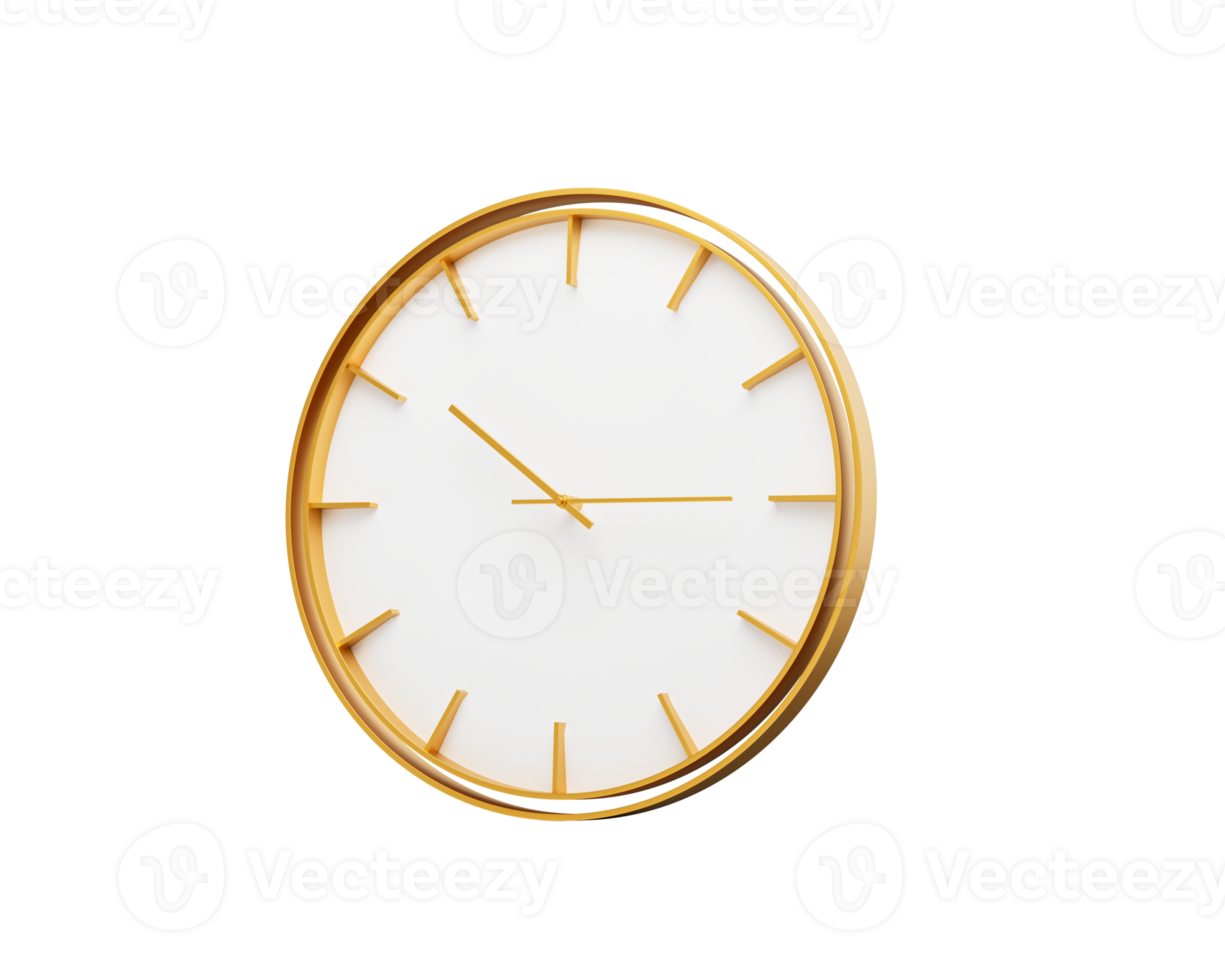Minimalistic Golden Frame Wall Clock Ten Fifteen 10 15 For Modern Interiors 3D Illustration png